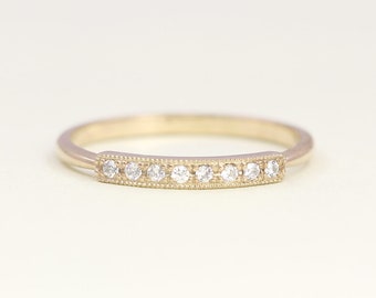 Diamond Wedding Band / 14k Gold Diamond Ring / Dainty Diamond Ring / Wedding Ring / Women's Diamond Band / 14k Gold Ring / Stack Ring