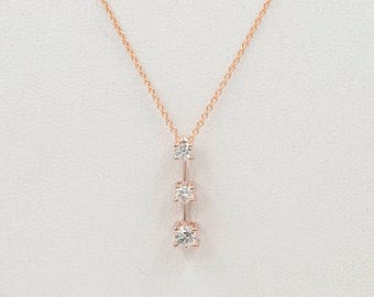 Genuine Diamond Women's Necklace / Dainty Diamond Prong Set Necklace / Diamond Pendant / 14k Gold Necklace / 14k Diamond Necklace