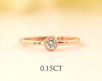 0.15ct Diamond Wedding Ring / Diamond Solitaire Engagement Ring / 14K Solid Gold Simple Diamond Ring / Promise Ring / Graduation Gift