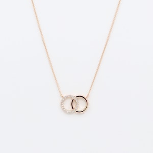 Circle Diamond Pendant Necklace / Double Circle Necklace / 14k Gold ...