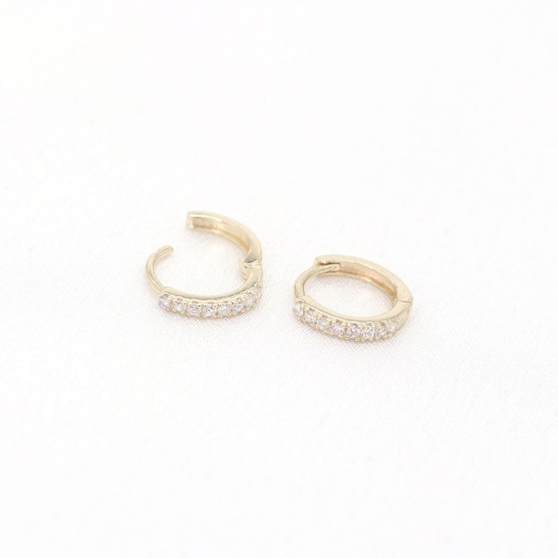 14k White Gold Earring / Natural Diamond Hoop Earring / 14k Huggie ...