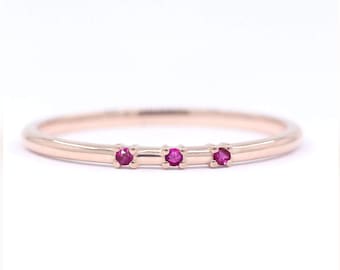 Dainty 14k Gold Ruby Ring: Thin Stackable Band