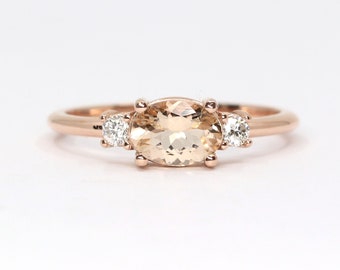 Oval Morganite Engagement Ring / Morganite with Cluster Diamond Ring / Diamond Wedding Ring / 14k Morganite Ring / Promise Ring