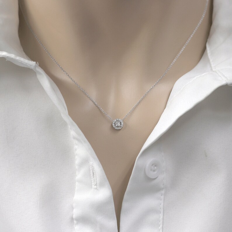 Sliding Diamond Necklace.Diamond Halo Necklace Dainty Diamond Etsy