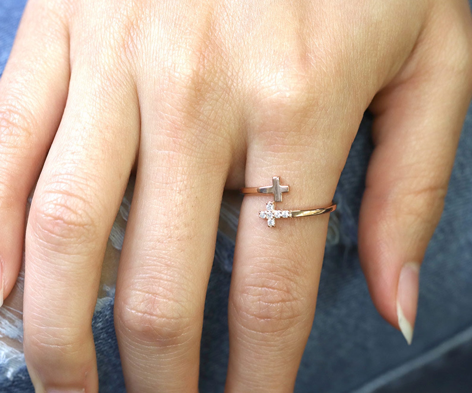 Religious Jewelry / 14k Gold Cross Ring / Diamond Ring / 14k - Etsy
