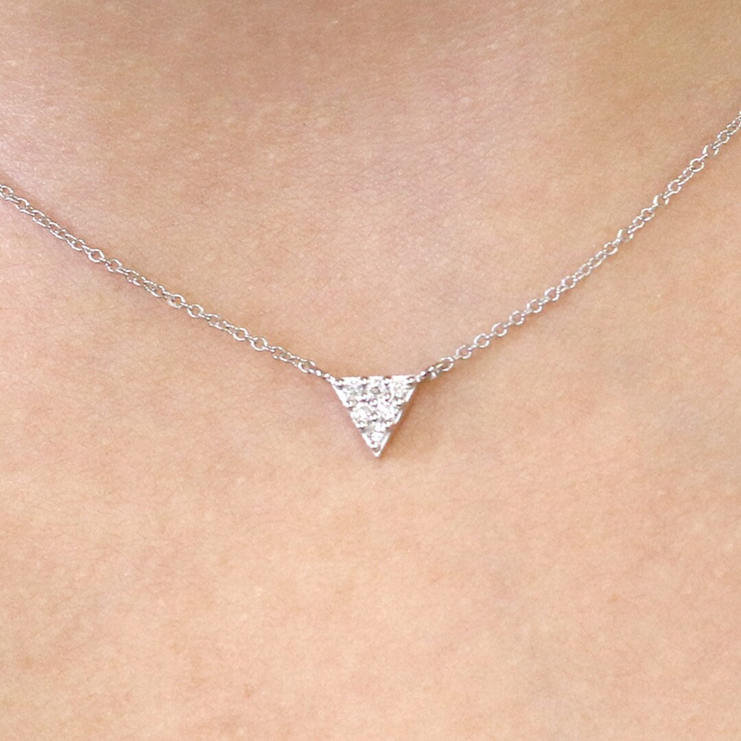 Dainty Triangle Diamond Necklace / Triangle Necklace for Women / 14k Solid Gold Necklace