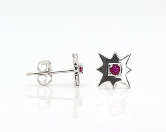 North Star Ruby Earrings / Shooting Star Ruby Earrings / Starburst Cluster Ruby Earring / 14k Stud Earrings / Shooting Star Stud Earrings