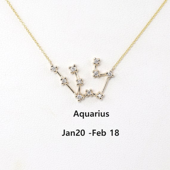 AQUARIUS Zodiac Sign Necklace Diamond Necklace 14k Gold