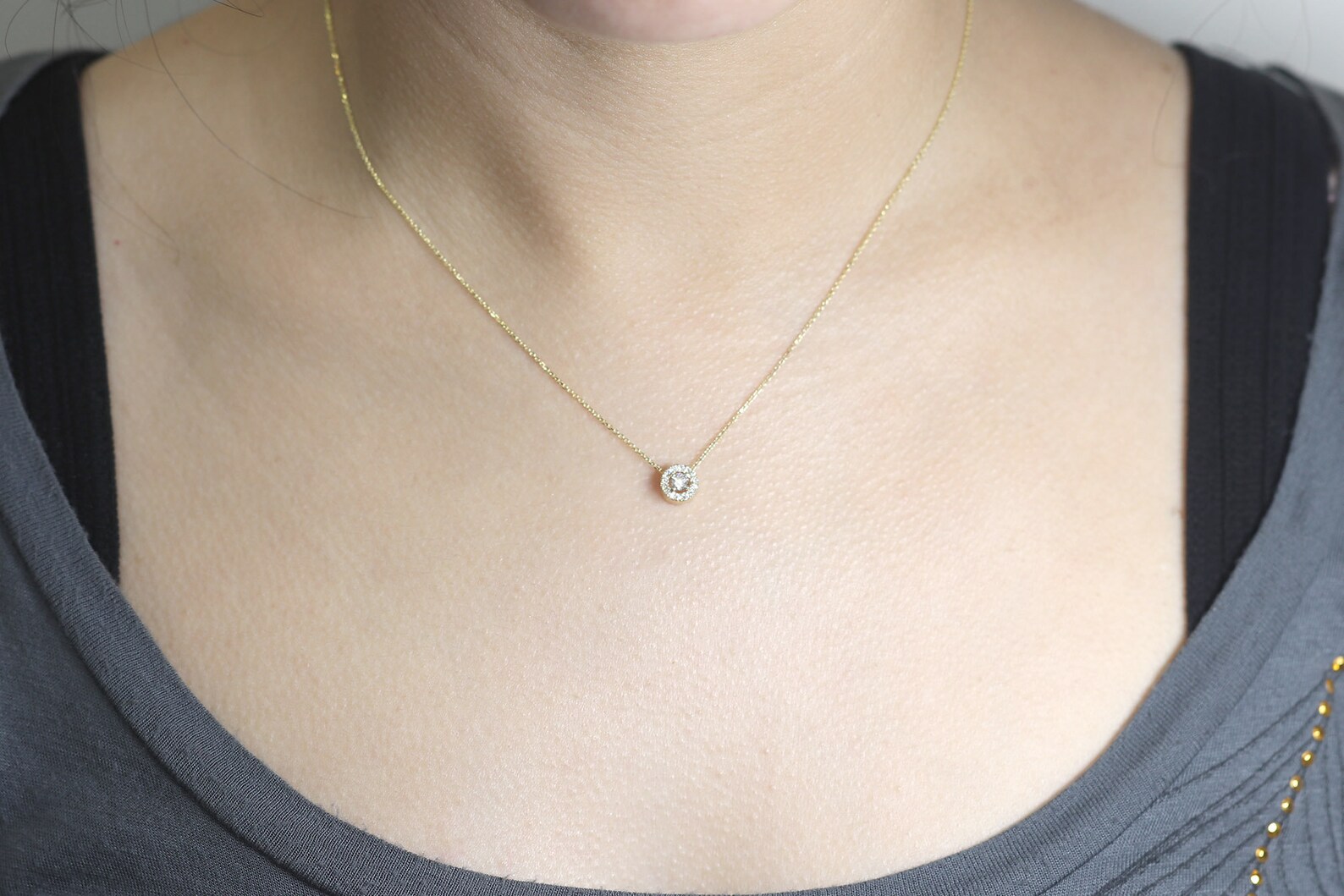Sliding Diamond Necklace / Diamond Halo Necklace / 14k Dainty Etsy