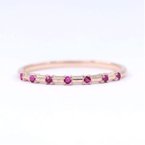 Ruby Stackable Ring / 7 Ruby Dainty Ring / 14k Real Gold Stacking Ring / Ruby Wedding Band / Ruby Ring / 14k Gold Ring / Ruby Band