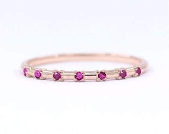 Ruby Stackable Ring / 7 Ruby Dainty Ring / 14k Real Gold Stacking Ring / Ruby Wedding Band / Ruby Ring / 14k Gold Ring / Ruby Band