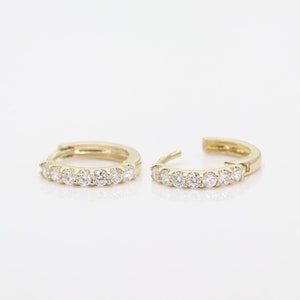 Diamond Hoop Earring / 14k Solid Huggie Earring / Real Diamond Tiny Hoop / Everyday Earring / 14k Gold Earring / Single or Pair