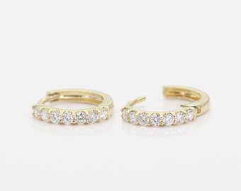 Diamond Hoop Earring / 14k Solid Huggie Earring / Real Diamond Tiny Hoop / Everyday Earring / 14k Gold Earring / Single or Pair