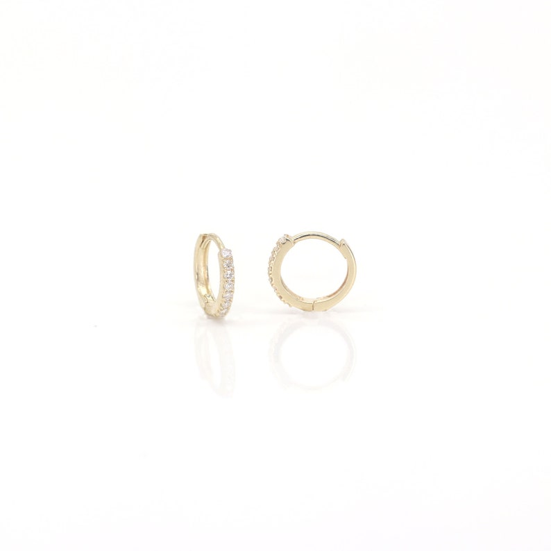 14k White Gold Earring / Natural Diamond Hoop Earring / 14k Huggie ...