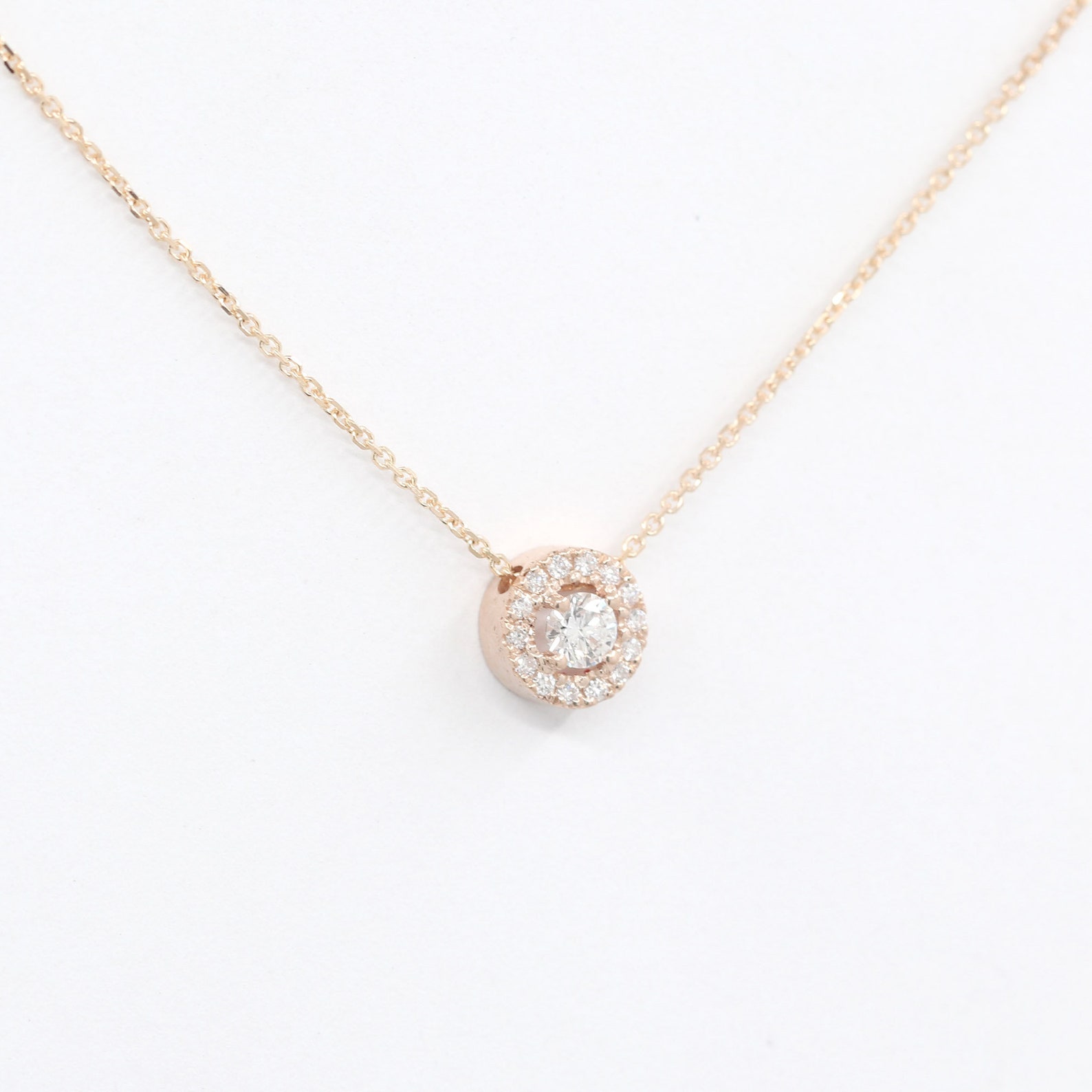 Sliding Diamond Necklace / Diamond Halo Necklace / 14k Dainty Etsy