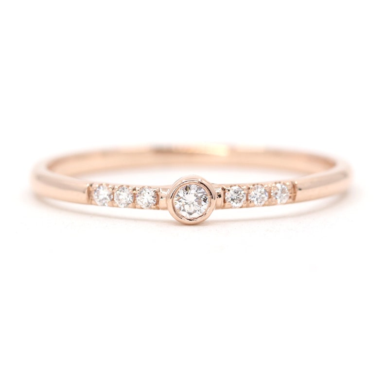 14k Solid gold Dainty Diamond Stacking Ring/Dainty Bezel Set Etsy