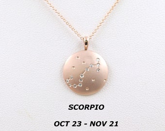 SCORPIO / Zodiac Sign Necklace / Natural Diamond Necklace / 14k Solid Gold Necklace / Zodiac Necklace / Birth Sign Necklace for Women