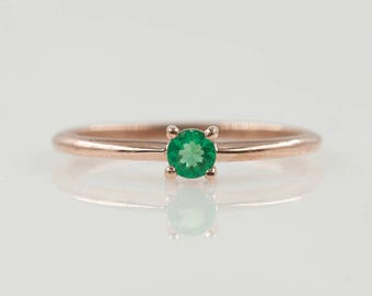 0.15ct Natural Emerald Wedding Ring / 14k Solitaire Ring / Natural Emerald Ring / 14k Gold Ring / May Birthstone Ring / Birthday Gift