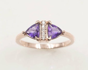 Amethyst Diamond Engagement Ring / Trilliant Amethyst Ring / 14k Solid Gold Wedding Ring / Diamond Engagement Ring / Diamond Ring