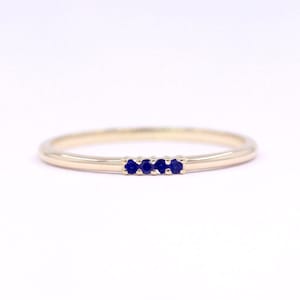 4 Sapphire 1.2mm Gold Band / 14k Real Gold Stack Ring / Sapphire Band / Wedding Band / Sapphire Ring / 14k Gold Band / Engagement Band