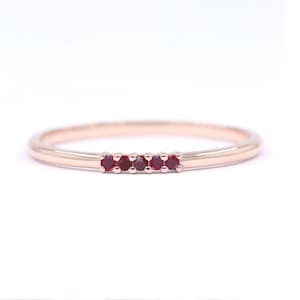 5 Ruby Dainty Ring / 14k Real Gold Stack Ring / Ruby Band / Ruby Wedding Band / Ruby Ring / Engagement Band /  14k Gold Wedding Band