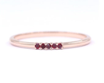 5 Ruby Dainty Ring / 14k Real Gold Stack Ring / Ruby Band / Ruby Wedding Band / Ruby Ring / Engagement Band /  14k Gold Wedding Band