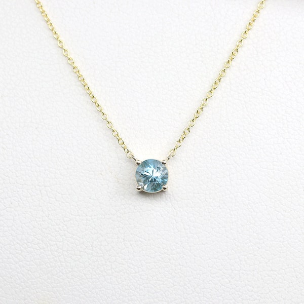 Blue Zircon Solitaire Necklace for Women / December Birthstone Necklace / Blue Zircon Pendant / 14k Gold Necklace / Blue Zircon Necklace