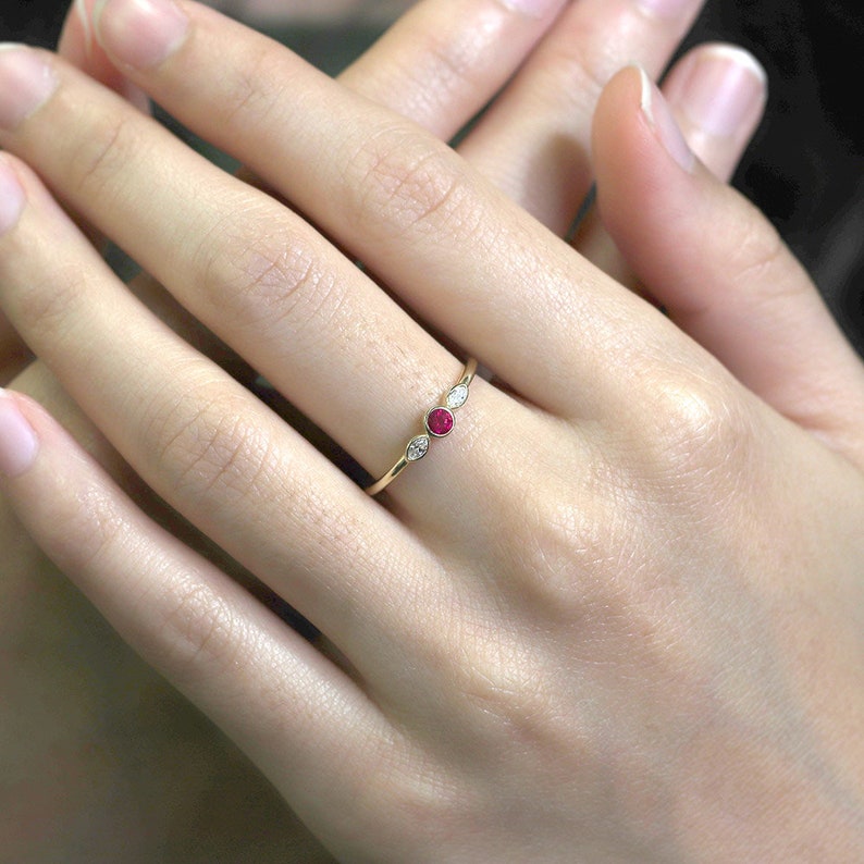 Ruby Wedding Band / Diamond Wedding Ring / 14k Gold Ruby Ring Etsy