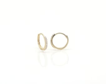 14k Gold Diamond Huggie Earrings: Natural Diamond Hoops, Single or Pair
