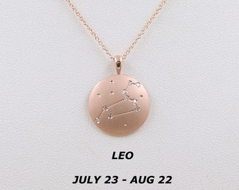 LEO / Zodiac Sign Necklace / 14k Solid 