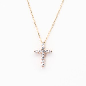 Sliding Cross Diamond Necklace / Diamond Cross Pendant / Communion Gift / 0.38ct Diamond Pendant / Baptism Gift / 14k Cross Necklace