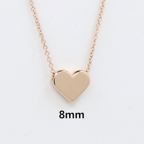 Heart Necklace / Sliding Dainty Necklace / Simple Necklace / 14k Solid Gold Necklace / Heart Charm / Everyday Necklace / Tiny Necklace