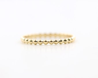 1.8 MM 14K Gold Ring / Simple Beaded Solid Gold Wedding Band / Minimalist Beaded Band / Stackable Gold Beaded Ring / Midi Ring / Stack Ring