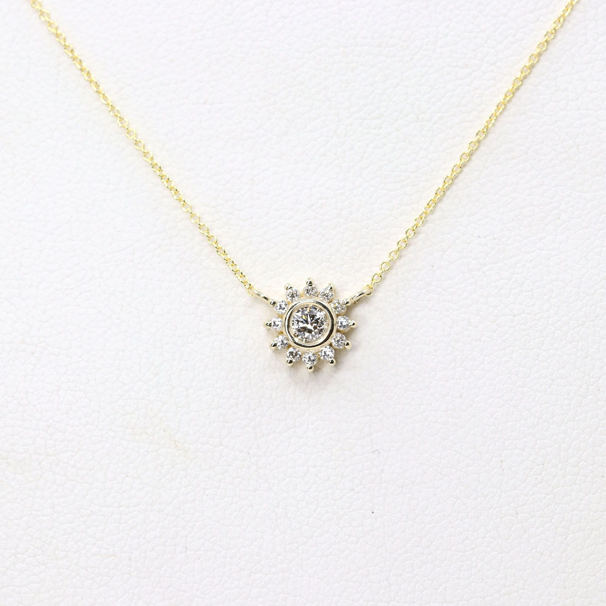 Sunflower Necklace for Women/real Diamond Necklace/14k Solid Etsy