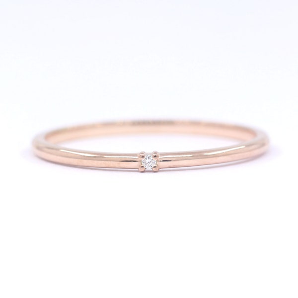 1.2mm Simple Diamond Ring / Dainty Diamond Band / Wedding Band / Bridal Ring / Stackable Ring / 14k Solid Gold Ring / Birthday Gift for Her