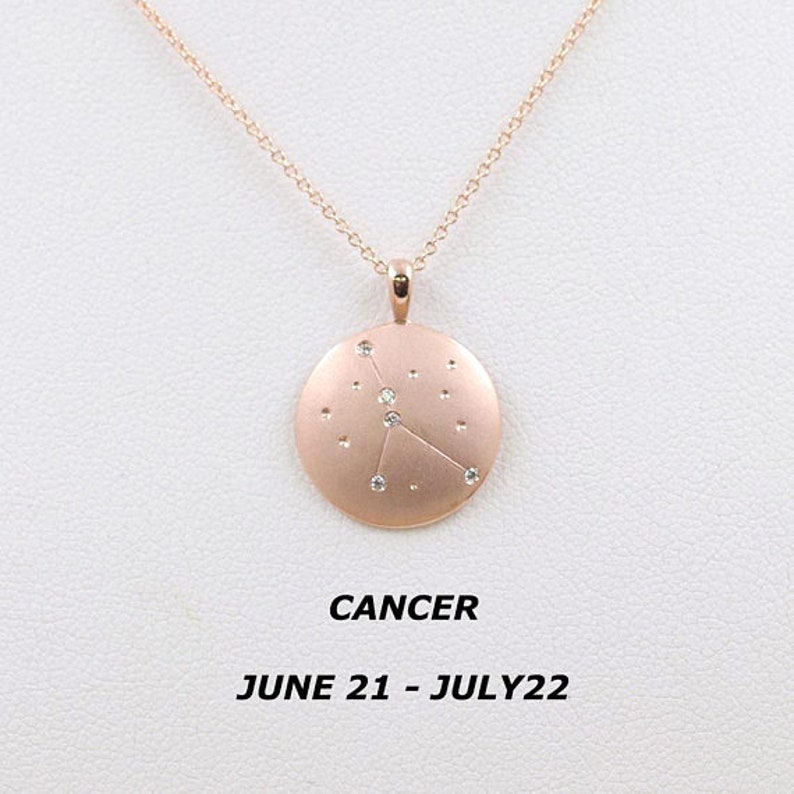 CANCER / Zodiac Sign Necklace / 14k Solid Gold Necklace / - Etsy