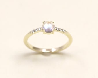 Moonstone Engagement Ring / Dainty Diamond Engagement Ring / Simple Moonstone Ring / Moonstone Diamond Wedding Band for Women / Diamond Ring