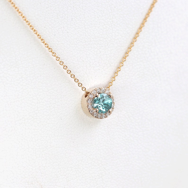 Sparkling Aqua Blue Gemstone Necklace with Halo Design main image 0