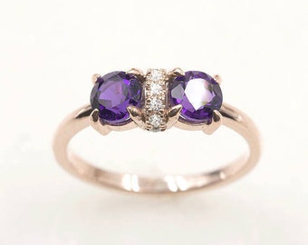 Amethyst Diamond Ring / Diamond Engagement Ring / 14k Solid Gold Ring / Diamond Wedding Ring / February Birthstone Ring / 14k Amethyst Ring