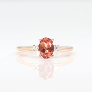 Oval Cut Orange Sunstone Engagement Ring / Diamond Cluster Ring / 14k Gold Wedding Ring / Promise Ring / Sunstone Wedding Ring / Bridal Ring
