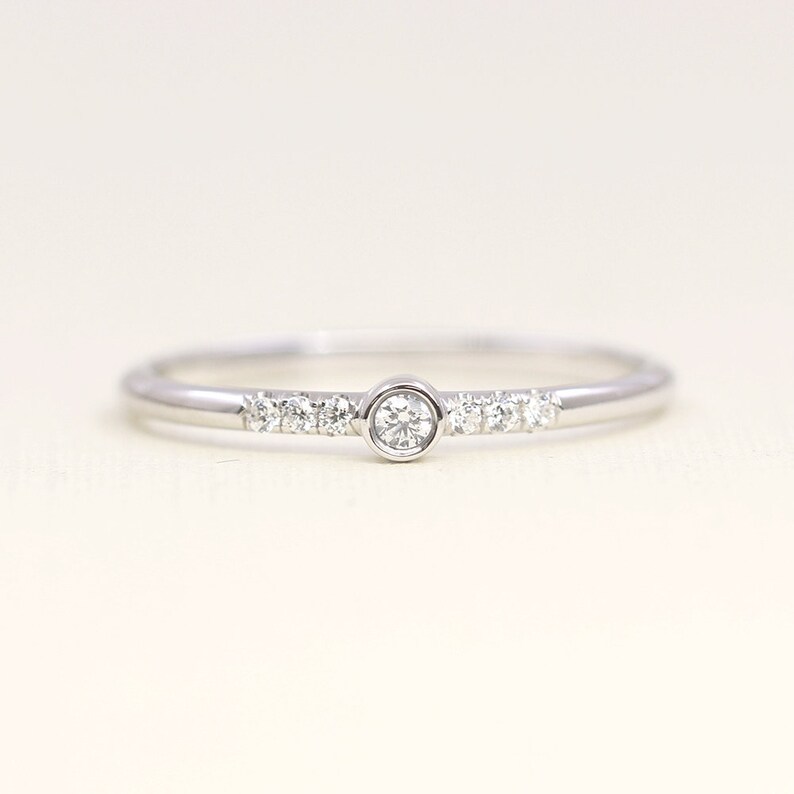14k Solid gold Dainty Diamond Stacking Ring/Dainty Bezel Set Etsy