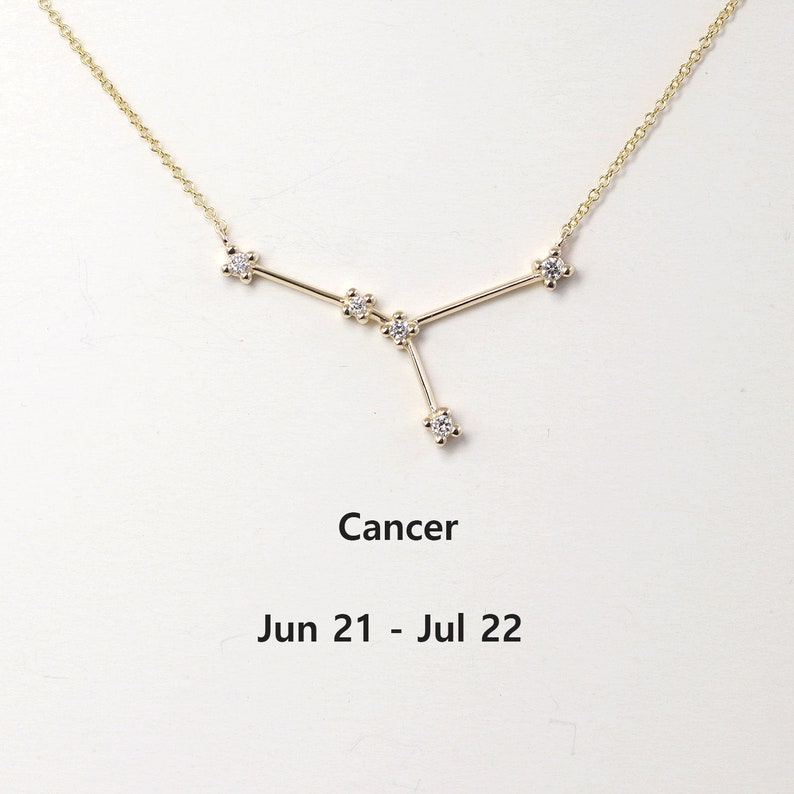 CANCER / Zodiac Sign Diamond Necklace / 14k Solid Gold Etsy