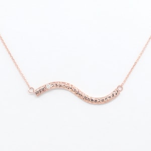 Hammered Necklace / 14k Natural Diamond Necklace / 14k Curved Necklace / 14k Gold Diamond Curved Bar Necklace / Layering Necklace