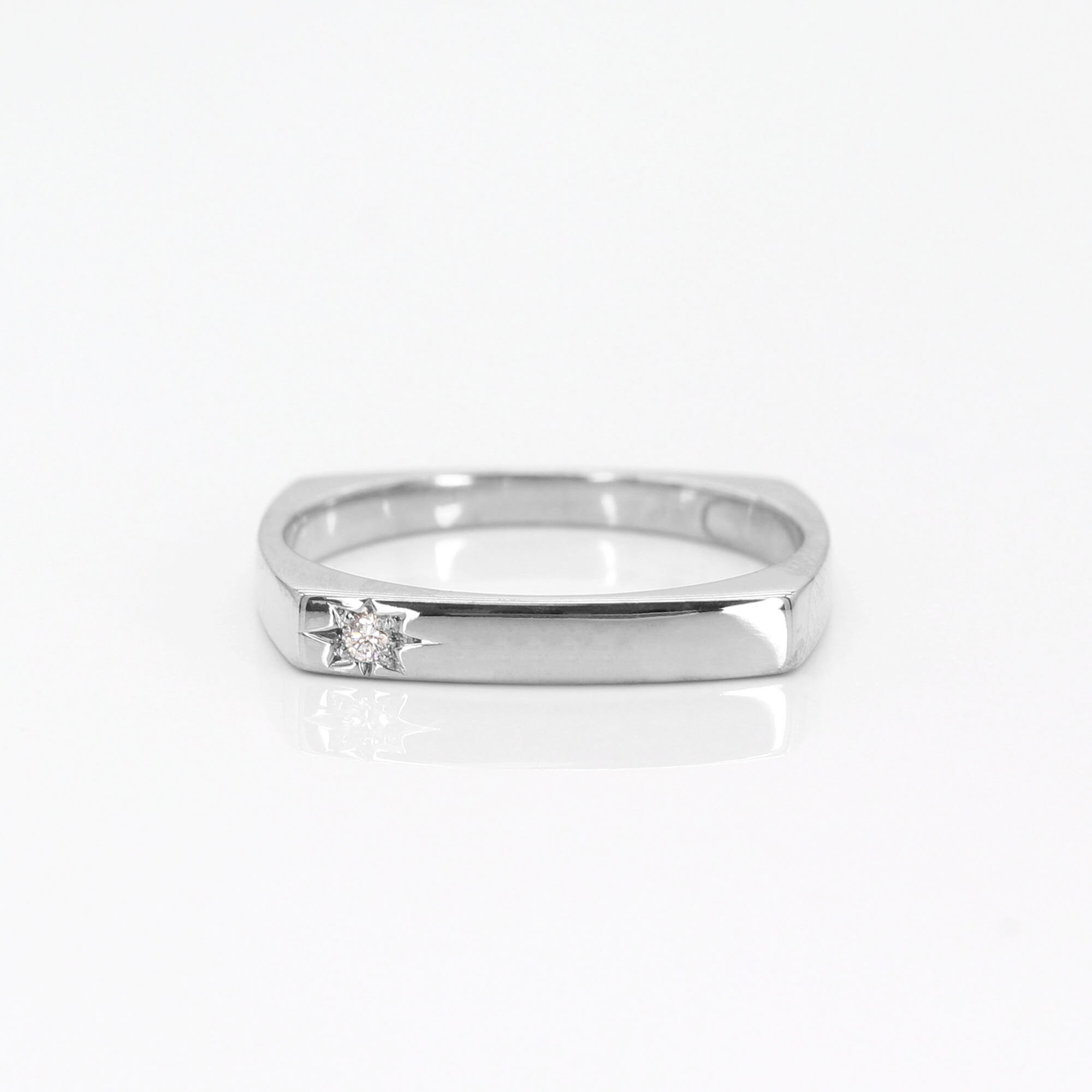 Square Diamond Ring / 14k Solid Gold Stackable Diamond Band / Etsy