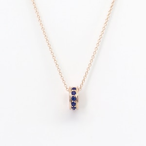 Handmade 14k Gold Sapphire Donut Necklace: Dainty Eternity Charm
