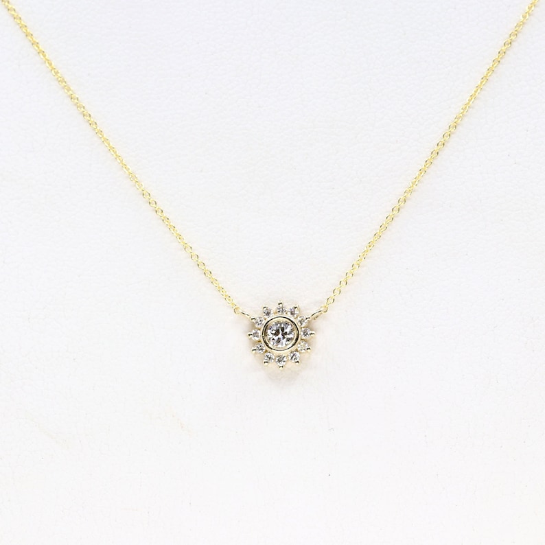 Sunflower Necklace for Women/real Diamond Necklace/14k Solid Etsy