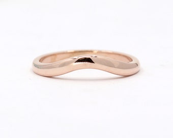 14k Solid Gold Curved Wedding Band: Solid Gold Stacking Ring. Personalized Ring. 14k Yellow Gold Matching Band.