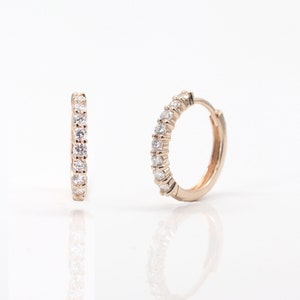 Diamond Huggie Hoop Earring / 14k Gold Diamond Hoop Earring / Diamond Huggie Earring / 14k Dainty Hoop Earring / Solid Gold Earring