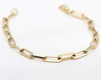 Paper Clip Anklet / Rectangular Staple Anklet / Real 14k Yellow Gold PaperClip Link Anklet / Simple Chain Anklet / 3.5mm Chain Anklet