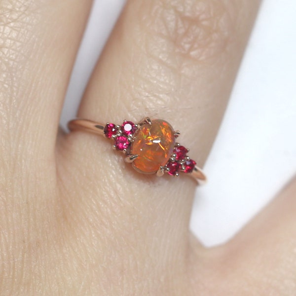 Opal Engagement Ring / Ruby Engagement Ring / Natural Fire Opal Wedding Ring / 14k Gold Ring / Ruby Ring / 14k Opal Ring / Promise Ring